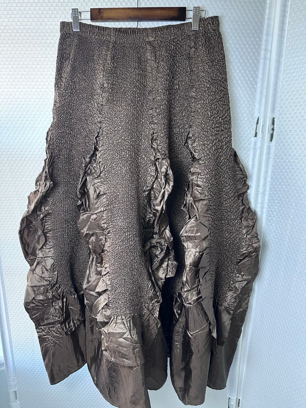Ethos Boutique Luxury Chocolate Brown Paris Skirt Horseshoe Crinkled A-Line XL